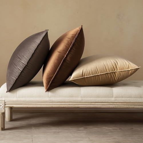 MIULEE Brown Velvet Throw Pillow Covers 18x18 Soft Decorative Solid Square Cushion Cases Pack of 2 Modern Luxury Home Decor for Couch, Sofa, Bedroom