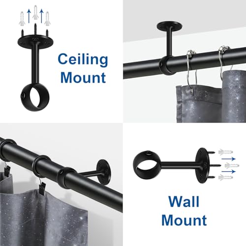 TOKPLNU Curtain Rod Brackets, Ceiling Heavy Duty Holders, Black 4 Pack Hooks Hangers for 1 1/4-Inch Drape Poles