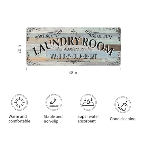 Non Slip Laundry Room Rug - Farmhouse Kitchen Floor Mat -Laundry Room Rug- Runner Decor -Washable Floor Carpet for Washroom Mudroom Kitchen Bathroom Hallway-20 x48