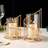 Metal Wire Candle Holder Set of 2, Glass Pillar Candle Holders Gold Decorative Tea Light Candleholders for Home Decor Table Decorations Centerpiece