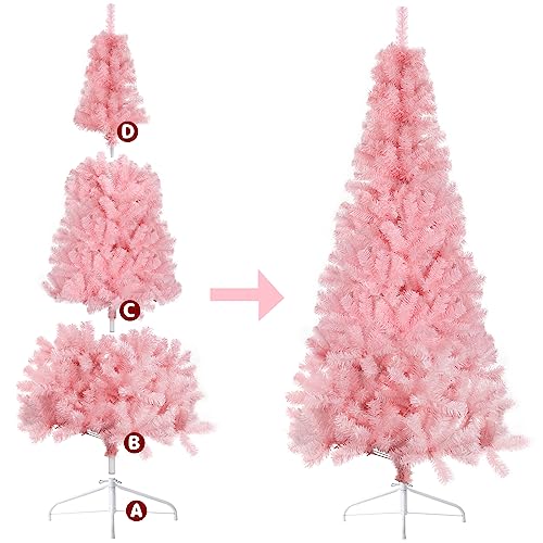 CCINEE 6ft Pine Artificial Christmas Pink Half Tree Easy-Assembly with Solid Metal Stand for Wall Xmas Themed Party Decoration Indoor Outdoor Living Room Decor