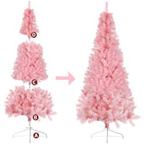 CCINEE 6ft Pine Artificial Christmas Pink Half Tree Easy-Assembly with Solid Metal Stand for Wall Xmas Themed Party Decoration Indoor Outdoor Living Room Decor
