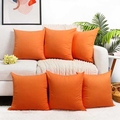 6 Pack Decorative 100% Cotton Pillow Covers Square Cushion Cover Solid DIY Throw Pillowcase for Home Bed Sofa Halloween Christmas,Orange,6 Pack-20" x 20"/50x50cm
