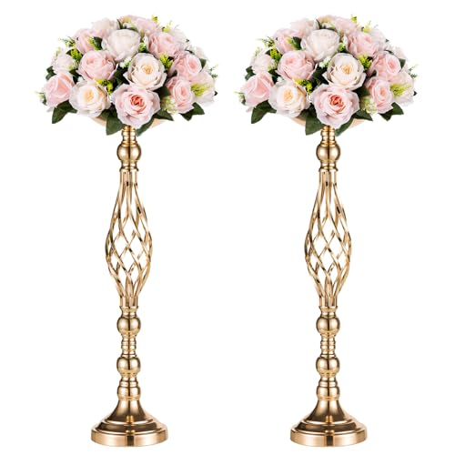 NUPTIO Gold Centerpiece Stand for Table, Twist Style, 22.8" Tall, 2 Pcs