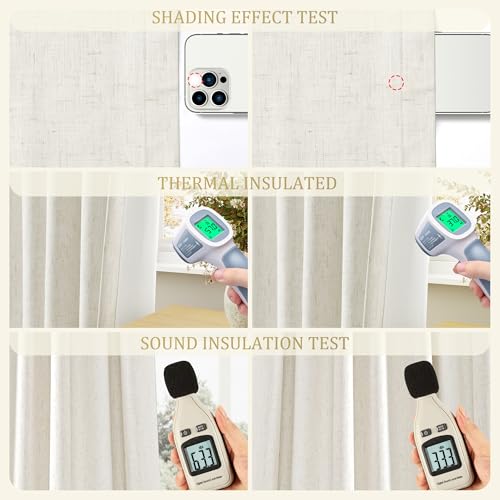 Cream Linen Blackout Curtains 84 Length 2 Panels Set for Living Room Bedroom, 100% Black Out Thermal Insulated Linen Drapes, Room Darkening Grommet Curtains 84 Inches Long Natural Beige