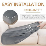 hyha Velvet Couch Cushion Covers, Soft Sofa Seat Covers for sectional 3 Cushion Couch Washable, Magic Sofa Slipcover with Elastic Bottom, Non-Slip Furniture Protector for Pets, Kid(3PC, Grey)