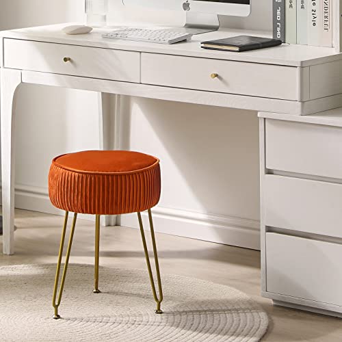 IBUYKE Makeup Vanity Stool, Velvet Round Footrest Ottoman, Orange LG-30J