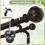 Heavy Duty Adjustable Double Curtain Rod for Windows 28 to 48 Inches – 1 Inch Diameter Decorative Rods with Maple leaf Finials & Sturdy Brackets for Living Room, Bedroom – Easy to Install, Bronze