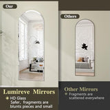 Frameless Arched Door Mirror Full Length, 48 x 14 Inch Frameless Beveled Full Body Arched Wall Mirror with 2 Hooks, Over the Door Hanging Mirror for Bedroom, Living Room, Cloakroom