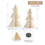 LampLust Paper Tree Decor, 2 Pack Honeycomb Paper Trees, 10 & 12 Inch, White & Gold Glitter Edge, Christmas Table Decor, Holiday Table Centerpieces, Christmas Decorations