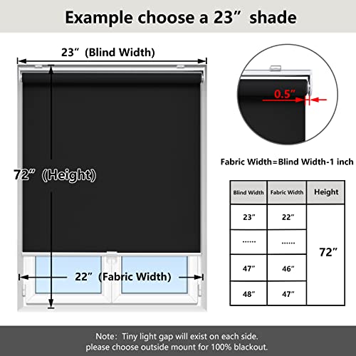 AOSKY Cordless Roller Shades Blackout Blinds for Windows Room Darkening Rolled Up Shades with Spring System, UV Protection Window Shades Door Blinds for Home and Office (23" W x 72" H, Black)