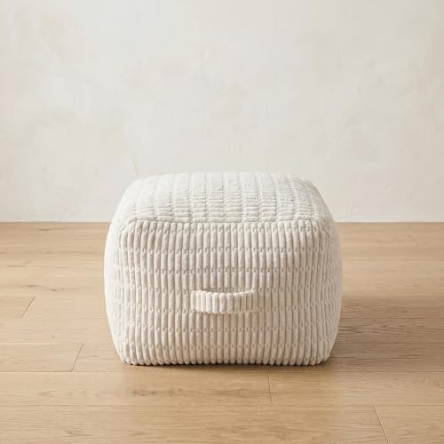 HIGOGOGO Pouf Ottoman Stuffed Square Modern Foam Filled Foot Rest Poufs for Living Room Chair Decorative 26 X 18 Inches Boho Relax Stool for Wedding Christmas Party, Beige