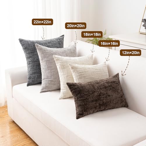 Decorative Throw Pillow Covers 18x18 Inch Set of 2, Soft Solid Farmhouse Chenille Couch Pillows, Spring Pillow Covers for Couch Sofa Bed Living Room Home Decor Pillowcase, Light Khaki