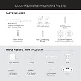 MODE Industrial Room Darkening Collection 1 1/8" Diameter Industrial Curtain Rod Set with Steel Wall Mounted Adjustable Curtain Rod, Blocks Light, Fits 72” to 144” Windows, Warm Gold