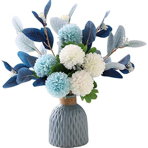 Artificial Flowers with Ceramic Vase Faux Hydrangea Flower Arrangements Table Centerpieces for Home Garden Party Wedding Decoration