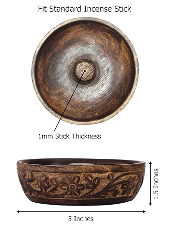 COTTON CRAFT - Wooden Incense Holder - 2 Pack Hand Carved Floral Incense Burner - Ash Catcher Bowl - Incense Sticks Aroma Room Freshener Zen Home Décor Gift - Yoga Meditation - 5 x 5 x 1.5 - Natural