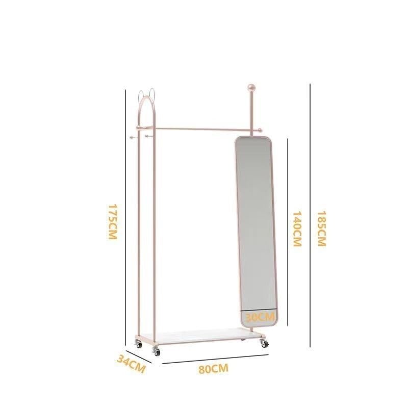 Standing Mirrors Full-Length Mirror Clothes Hanger Integrated rotatable Household Clothes Hanger Floor-Standing Vertical Cloakroom Dressing Mirror(Rose Gold)