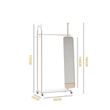 Standing Mirrors Full-Length Mirror Clothes Hanger Integrated rotatable Household Clothes Hanger Floor-Standing Vertical Cloakroom Dressing Mirror(Rose Gold)