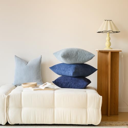 Decorative Corduroy Throw Pillow Covers 18x18 Inch Blue Ocean