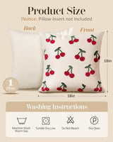 Embroidered Throw Pillow Cover 18x18 Inch, Little Cherry