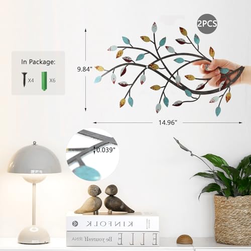Meltset Metal Tree Leaf Wall Decor, Vine Olive Leaf Branch Wall Art, Wrought Iron Scroll Artwork, Decorative Wall Sculptures Above The Bed, Living Room, Hallway, Indoor and Outdoor（S/Farmhouse）