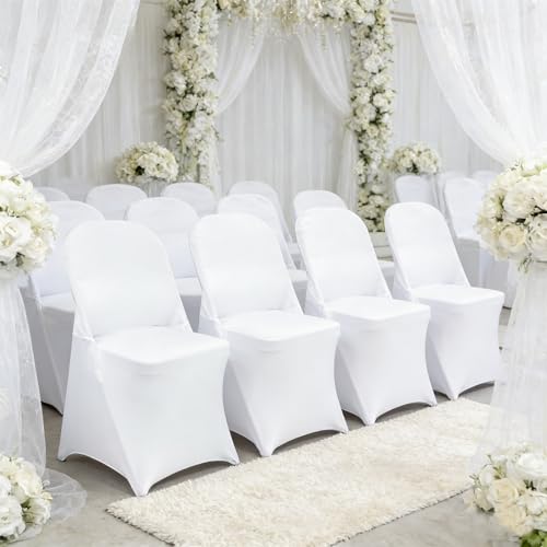 HAINARverS Stretch Spandex Folding Chair Covers 30PCS Universal Fitted Chair Cover Protector for Wedding,Party, Banquet, Holidays, Celebration, Decoration(White, 30 PCS)