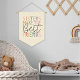 Girls Room Wall Art Decor,Cute Toddler Girl Room Pink Nursery Bedroom Playroom Canvas Banner Decorations,Sisters Make The Best Friends Wall Hanging Pennant Flag Banner for Teen Little Girls