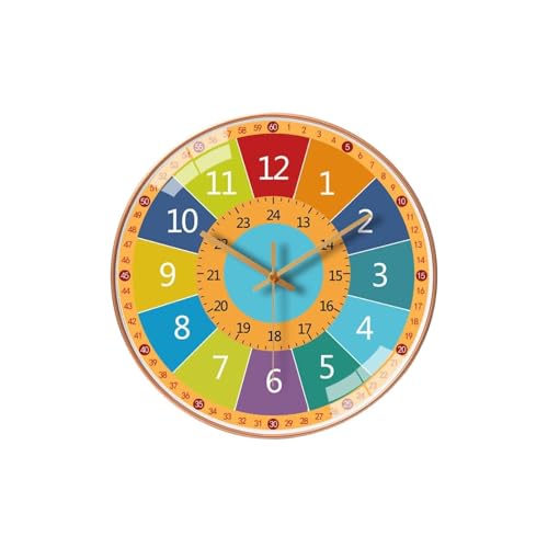 Pokinge 8 Inch Educational Time Teaching Wall Clock for Kids,Minimalist Wall Hung Clock Silent Non-Ticking Wall Clock for School Classrooms Playrooms Bedrooms