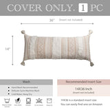 BlissBlush 14x36 Lumbar Pillow Cover for Bed, Rectangular Long Decorative Throw Pillowcase, Boho Accent Cushion with Tufted Pattern and Tassels, Cream Beige Neutral (Cover Only)