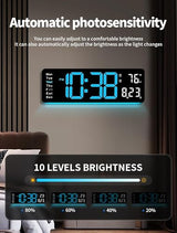 MASHI Digital Wall Clock, 16" Large Display Digital Clock with Remote Control, Auto-Dimming Wall Clock with Night Light, DST, Date Week,Temp for Living Room, Bedroom, Decor, for Elderly