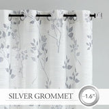 Beauoop Floral Linen Semi Sheer Curtains 84 Inches Long 2 Panels for Living Room Bedroom Grey Farmhouse Flower Patterned Light Filtering Textured Grommet Top Window Treatments Drapes, 50x84 2 Set