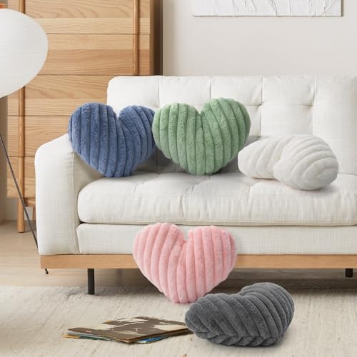 16 Inch Pink Heart Pillow Decorative Throw Pillows, Heart Shaped Soft Fluffy Faux Fur Cute Pillows for Women Valentine Anniversary Couch Bed Bedroom Room Home Decor Aesthetic (1, Pink, Medium-16"x13")
