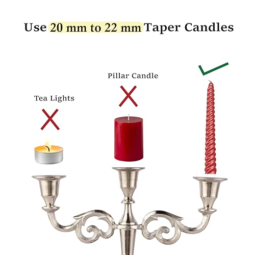 3 Arm Candelabra Taper Candle Holders Decorations Indoor Kitchen Décor Table Candles Candlestick Candelabra Centerpiece (Silver)