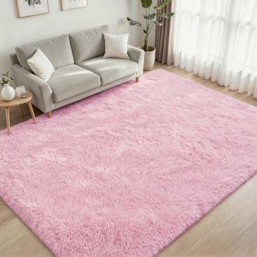 10x12 Area Rug Living Room Bedroom: Fluffy Plush Shag Carpet Pink