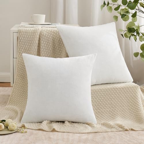 MIULEE White Chenille Couch Throw Pillow Covers, 18x18