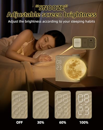 Sunrise Alarm Clock for Bedrooms - Auto-Rotating Moon Lamp with Wake-Up Light & Night Light, 10 Nature Sounds, Dual Alarms for Heavy Sleepers, 30/60/90 Timer & Snooze