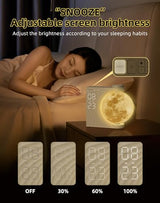 Sunrise Alarm Clock for Bedrooms - Auto-Rotating Moon Lamp with Wake-Up Light & Night Light, 10 Nature Sounds, Dual Alarms for Heavy Sleepers, 30/60/90 Timer & Snooze