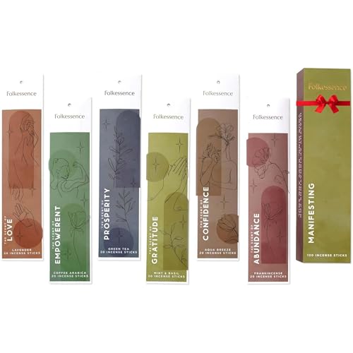 Folkulture Incense Sticks (120 Sticks) | Set of 6 Premium Incense For Manifesting, Aromatherapy, Gifts | No Charcoal,Organic, Non Toxic, 45 Mins, Long Burning Frankincense, Coffee, Mint Insence-Sticks