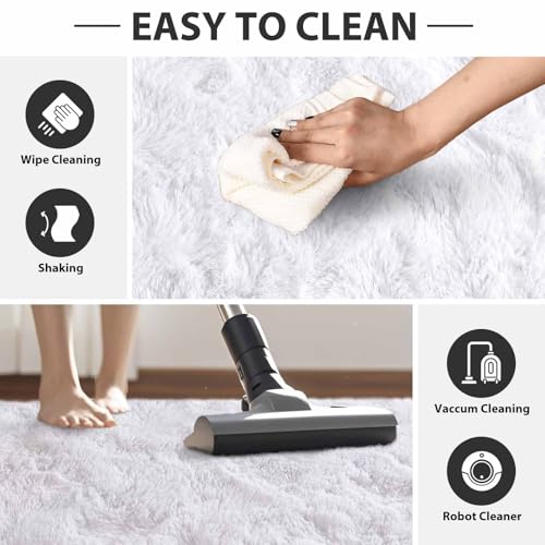 FinRèc White Rugs for Bedroom Living Room, 4x6 Feet Fluffy Shaggy Area Rug, Non-Slip Soft Shag Rug for Nursery Kids Room Dorm Room Home Decor, Indoor Plush Floor Carpet