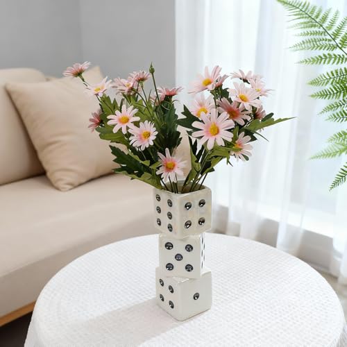 MOUGIGI Ceramic Dice Vase - Unique Decor for Dried Flowers, Rose, Pampas Grass - Stunning Design for Any Modern Space for Inspiring Smiles