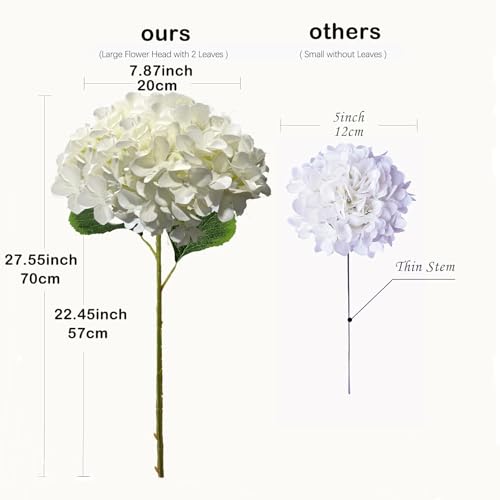 8pcs White Hydrangea Artificial Flowers 27.57" Large Realistic Single Long Stem Faux Silk Hydrangea Bouquets Flowers Arrangements Home Office Decor Wedding Centerpieces DIY