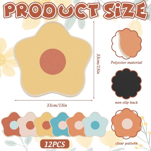 JarThenaAMCS 12 Pcs Boho Flower Classroom Carpet Kids Sitting Floor Seats Back to School Mats Non-Slip Colorful Floral Rugs for Group Activity Learning Play Areas, 13 x 13 Inch