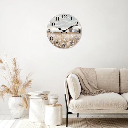 XFM Farmhouse Wall Clock Battery Operated 10 Inch Silent Non-Ticking Wooden Wall Clocks Country Flower Field Clock for Kitchen Living Room Bedroom Decor