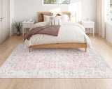 LIVEBOX Pink 5x7 Area Rug for Bedroom Girls, Boho Washable Rugs for Living Room Nursery, Non-Slip Indoor Soft Carpet Low-Pile Farmhouse Carpets for Dining Room Kids Playroom, Pink