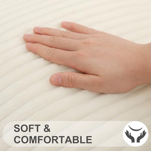 Simmore Decorative Throw Pillow Covers 18x18 Set of 2, Soft Natural Plush Flannel Double-Sided Fluffy Couch Pillow Covers for Sofa Living Room, Cream White