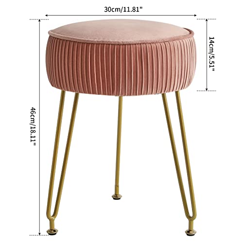 IBUYKE Velvet Vanity Stool Ottoman, Round Footrest Chair, Pink LG-30P