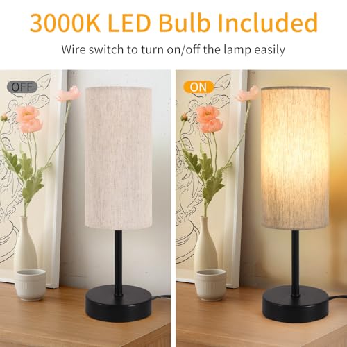 Small Table Lamp, Bedside Table Lamp for Bedroom, Lamp for Nightstand with Linen Fabric Shade, Minimalist Modern Desk Lamp for Living Room Office Dorm Kids Room