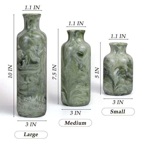 YMXYJM Resin 3 Piece Vase Set, Farmhouse Decor, Home Decorative Vase, Vases for Your Kitchen, Bedroom, Office, Living Room, Bathroom, & Shelf Centerpiece Table Decorations, Green