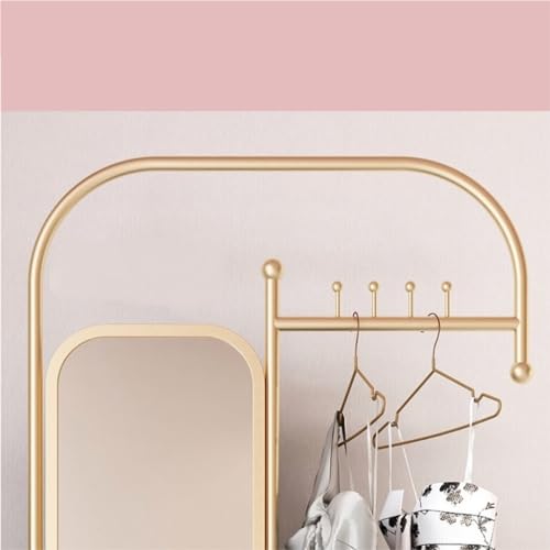 Full-Length Mirror Household Multifunctional Dressing Mirror and Coat Rack Combination Bedroom Full-Length Mirror with Hanging Clothes Full Length Floor Mirror (Gold2)
