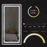 Full-Length LED Mirror with Lights, Wide Standing Dressing Mirror, Large Full-Body Floor Mirror with Dimmable Lighting for Bedroom, Tall Lighted Mirror with Stand or Wall Mount